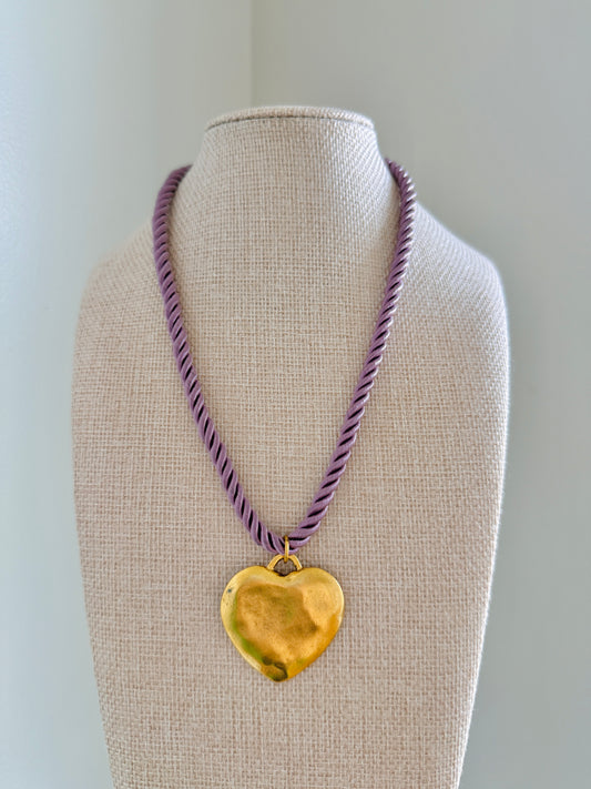 Lavender Rope Necklace- Heart