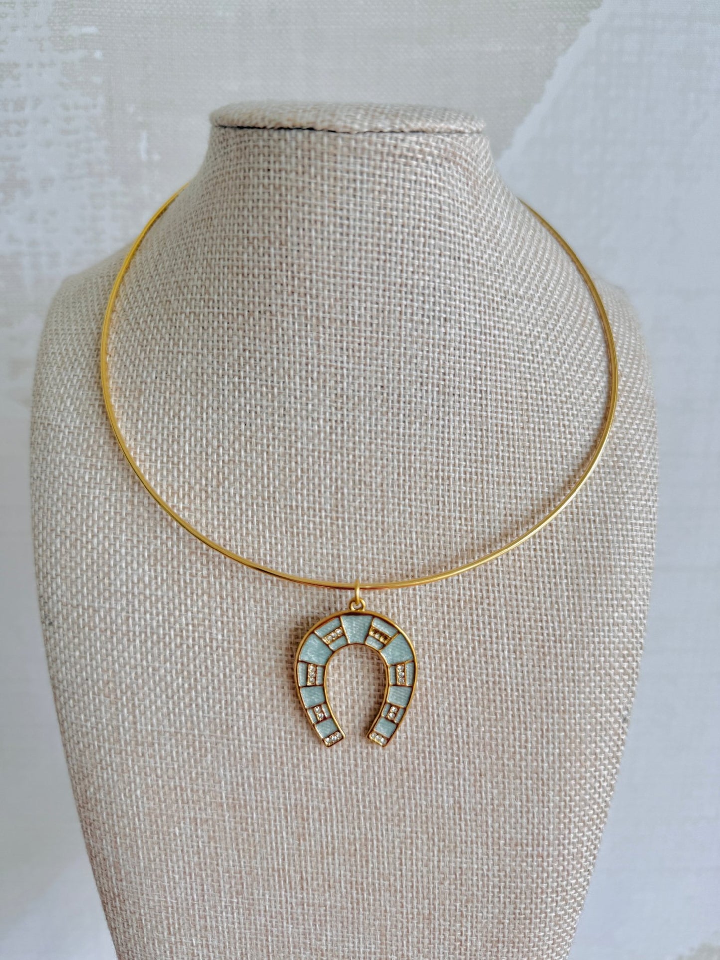 Blue Horseshoe Collar Necklace - Cola Stacks -
