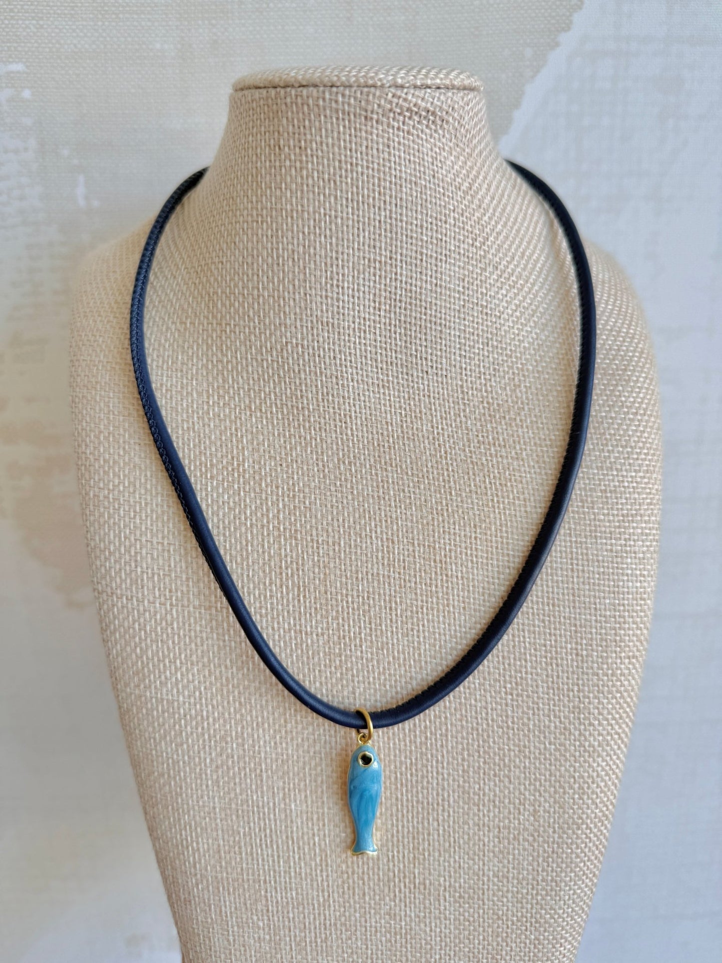 Leather Fish Necklace - Cola Stacks -