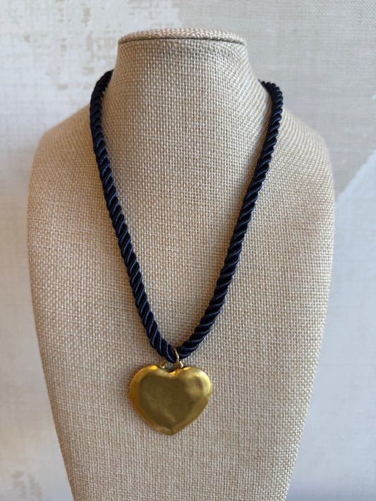 Navy Rope Necklace - Heart - Cola Stacks -