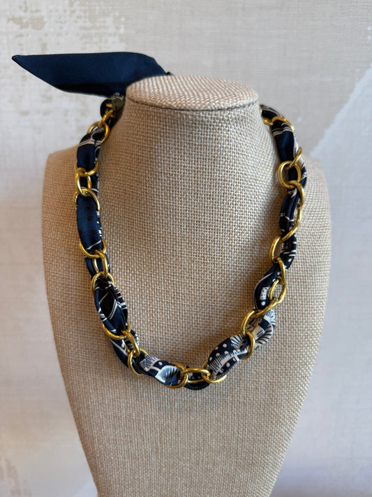 Navy Scarf Chain Necklace - Cola Stacks -