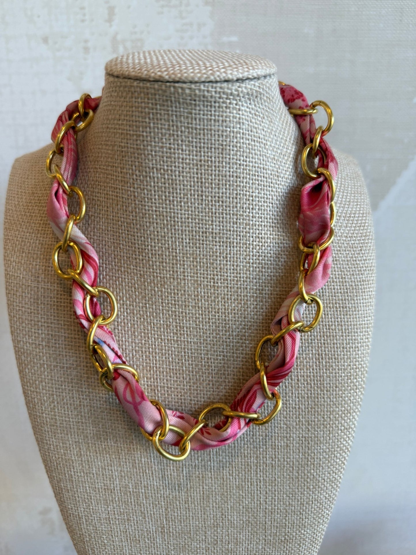 Pink Peacock Scarf Chain Necklace - Cola Stacks -