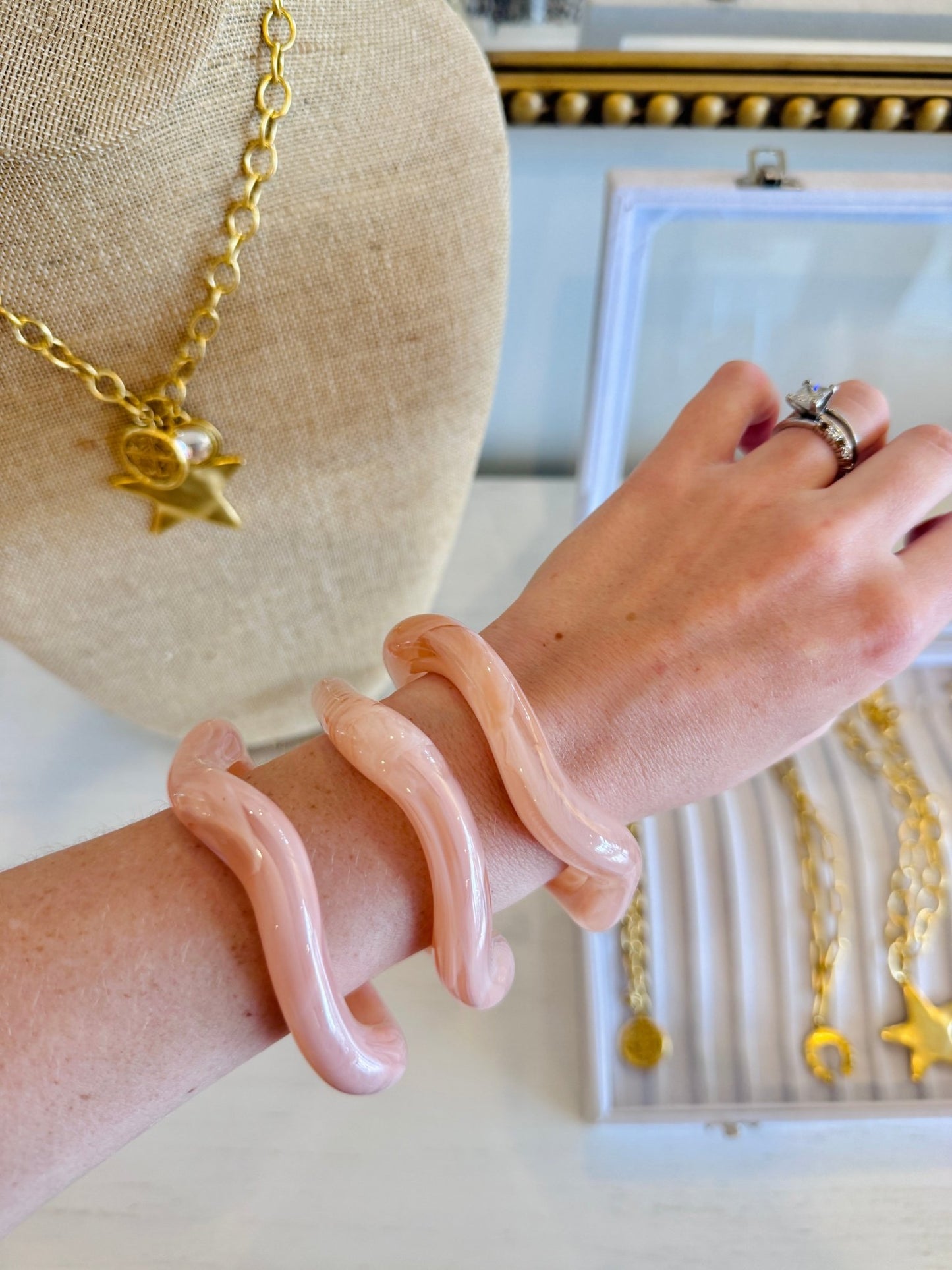 Pink Wave Bangle - Cola Stacks -