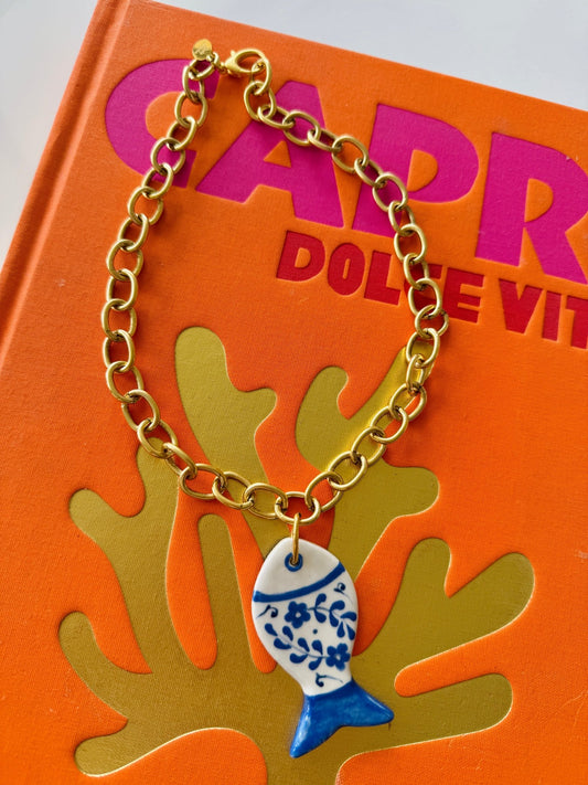 Porcelain Fish Necklace - Cola Stacks -