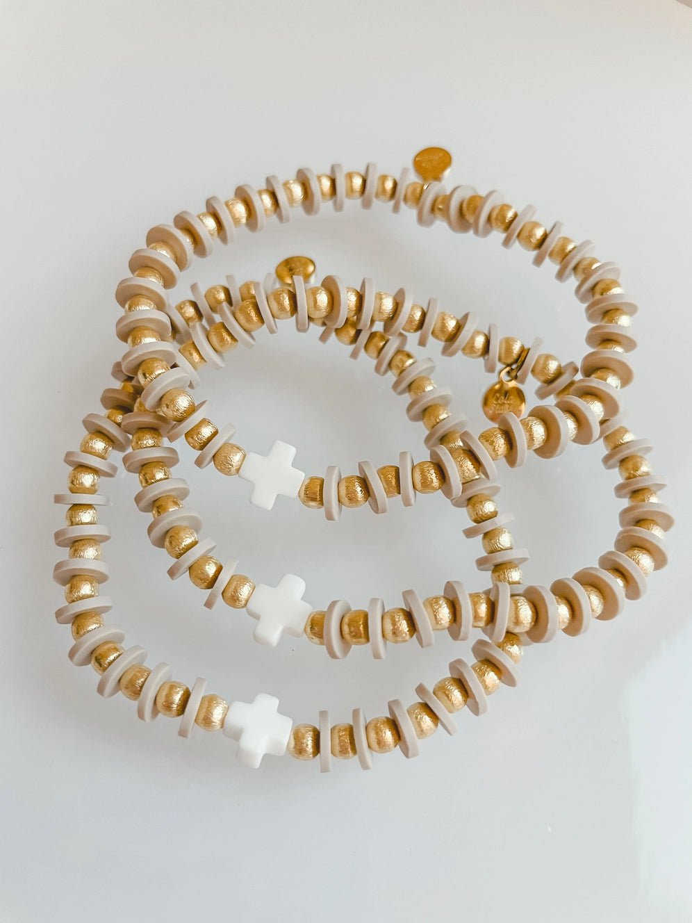 Taupe Cross Bracelet - Cola Stacks -