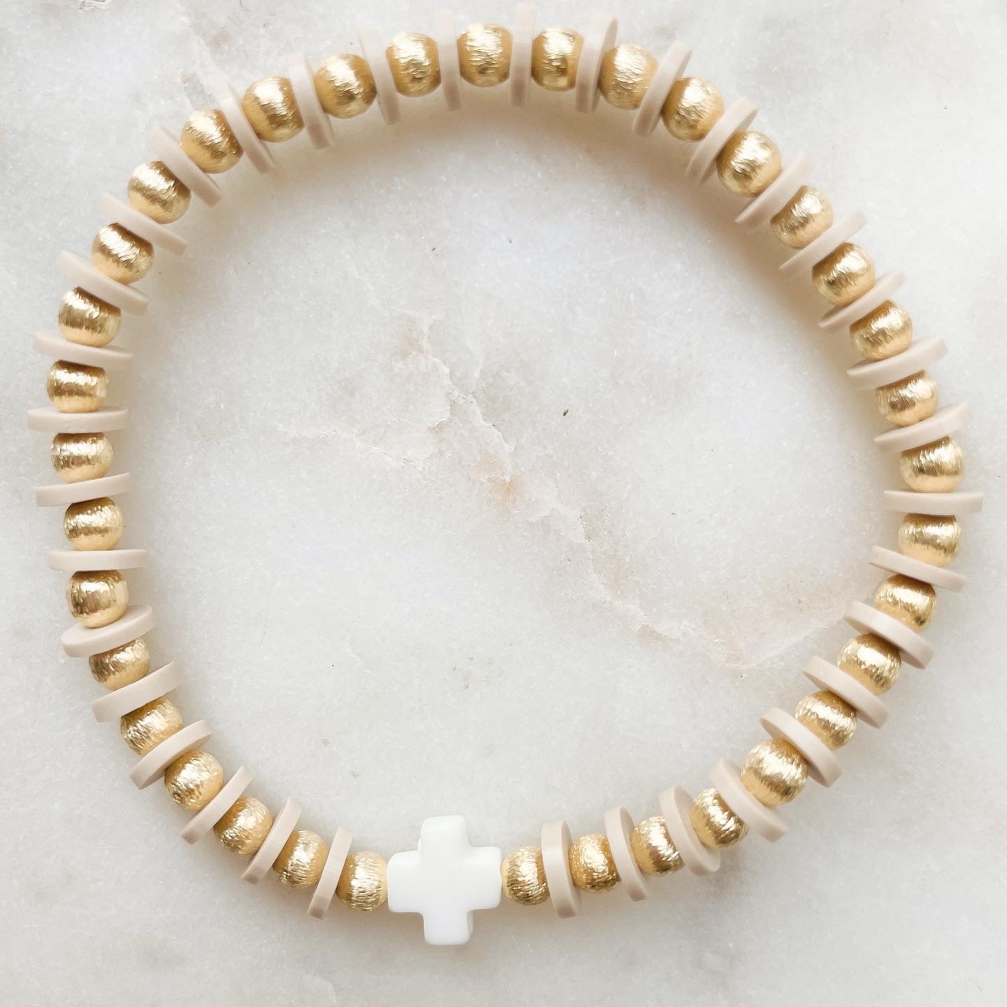 Taupe Cross Bracelet - Cola Stacks -