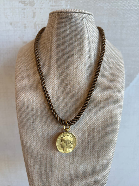 Brown Rope Necklace - Coin - Cola Stacks - 