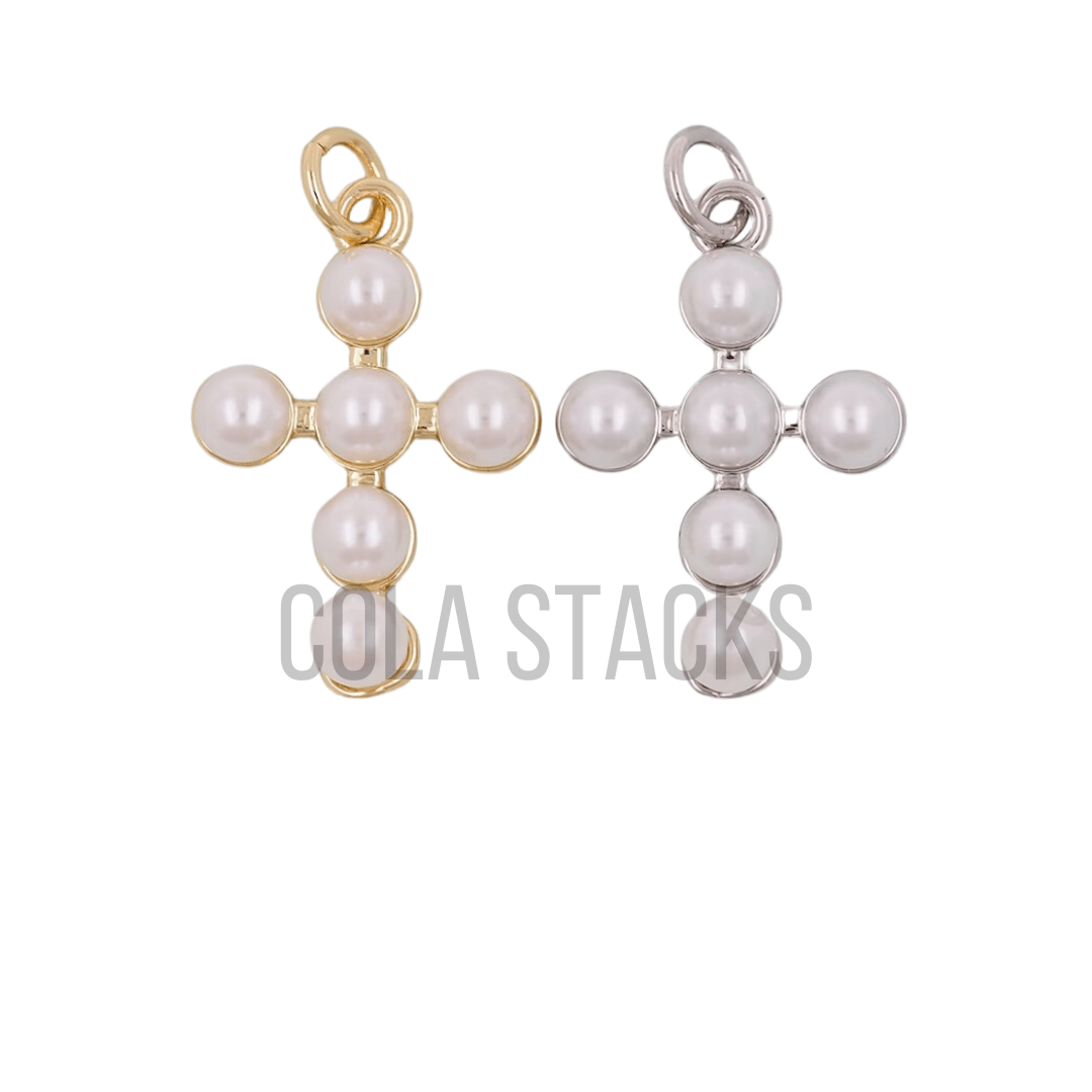 Bubble Pearl Cross Charm - Cola Stacks - 