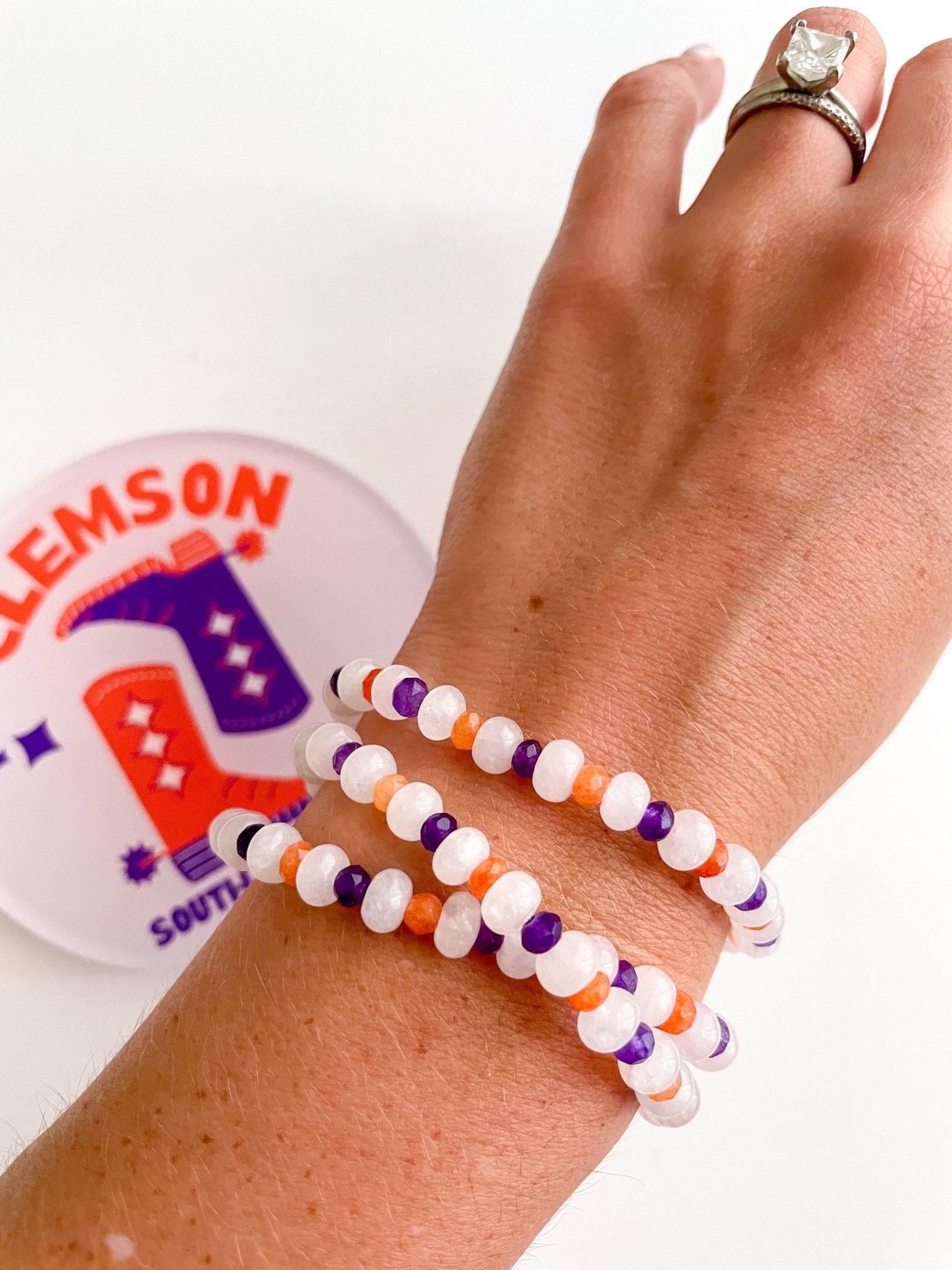 Clemson Confetti Bracelet - Cola Stacks - 