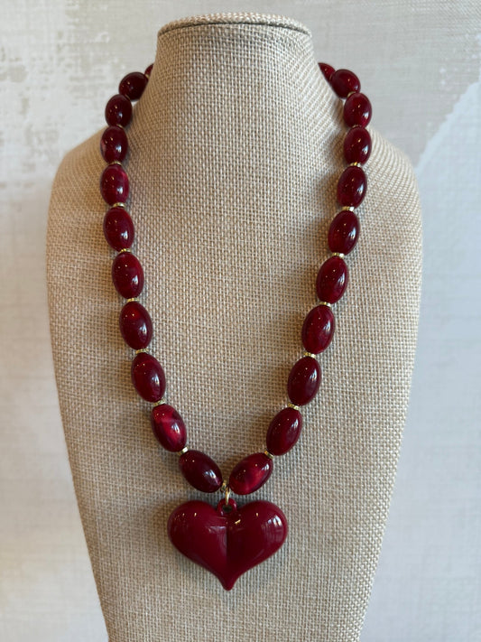 Deep Red Heart Necklace - Cola Stacks - 