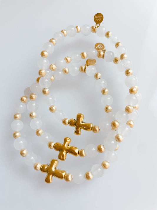 Gold Everyday Cross Bracelet - Cola Stacks - 