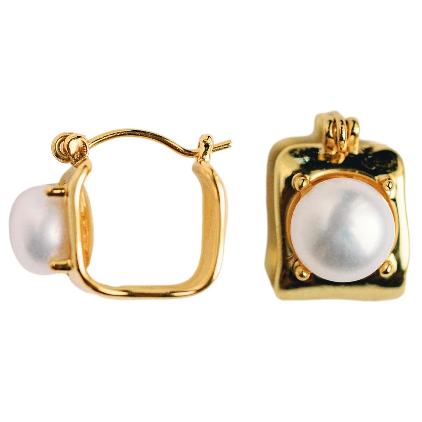 Gold Pearl Huggie Earrings - Cola Stacks - 