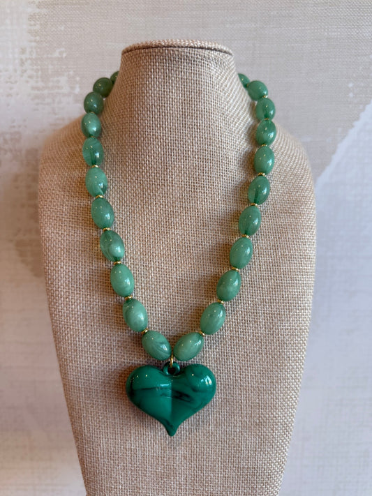 Green Heart Necklace - Cola Stacks - 