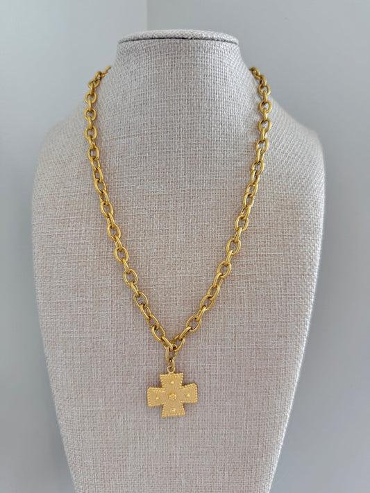 Jade Cross Necklace - Cola Stacks - 