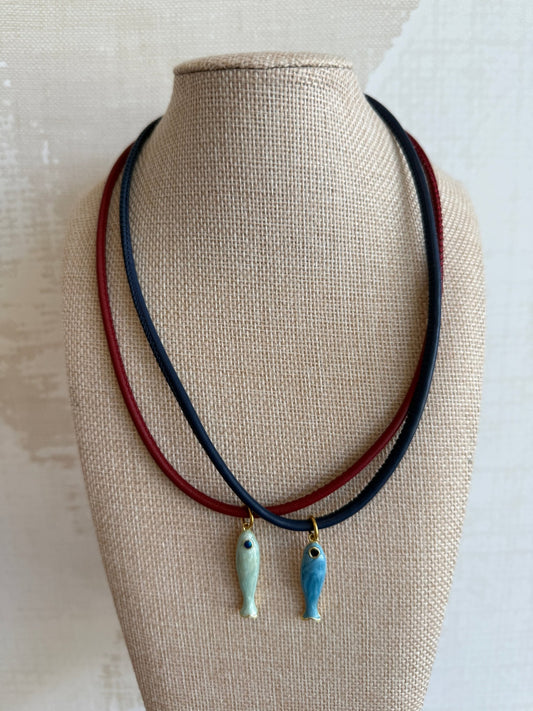 Leather Fish Necklace - Cola Stacks -