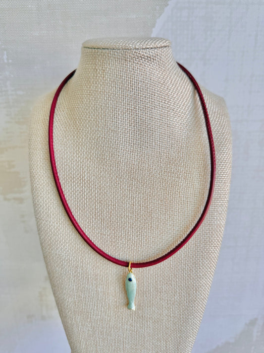 Leather Fish Necklace - Cola Stacks - 