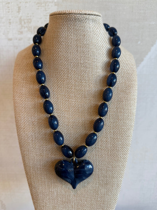 Navy Heart Necklace - Cola Stacks - 