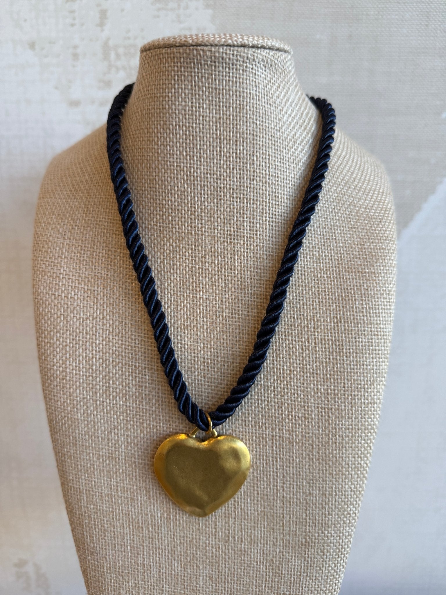 Navy Rope Necklace - Heart - Cola Stacks - 