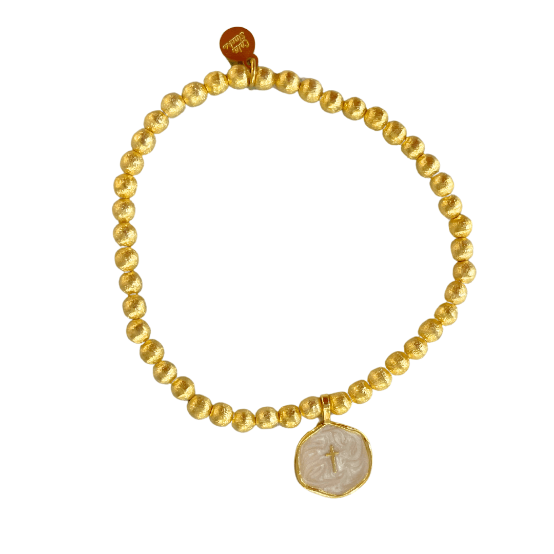 Pearl Cross Charm Bracelet - Cola Stacks - 