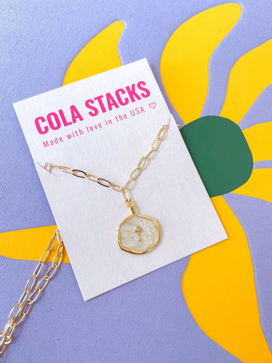 Pearl Cross Necklace - Cola Stacks - 
