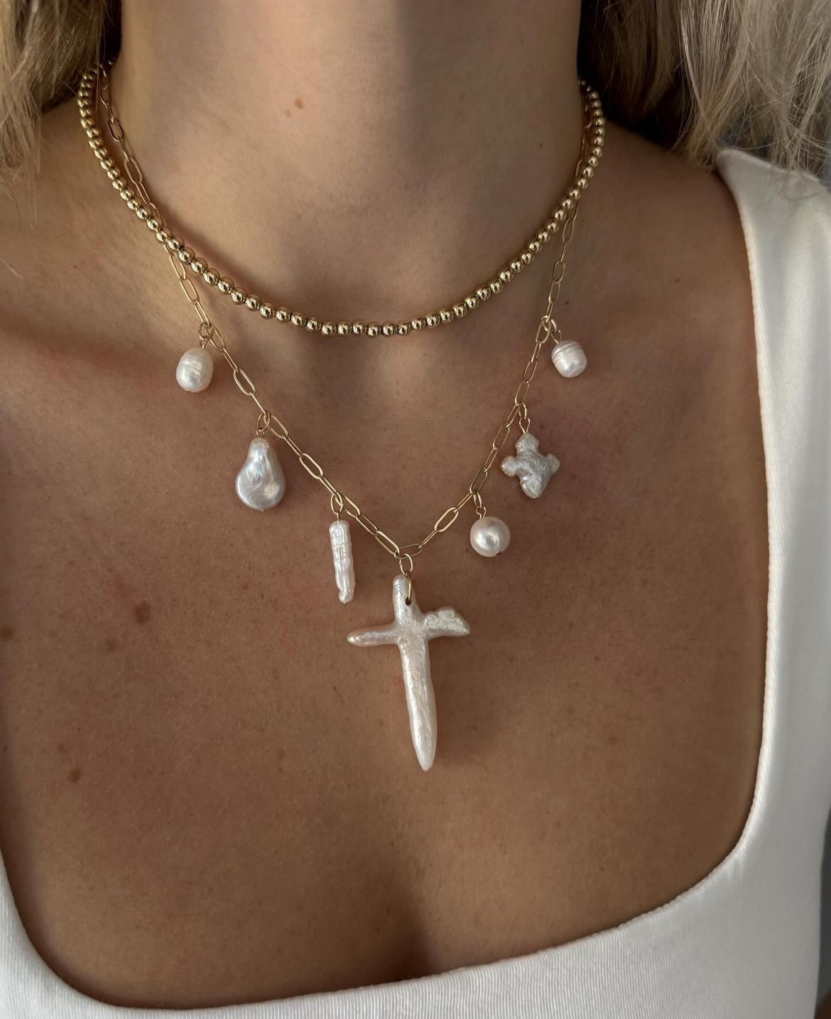 Pearl Party Necklace - Cola Stacks - 