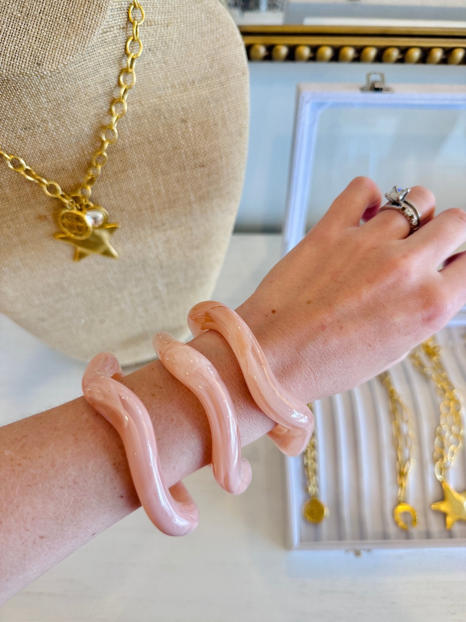 Pink Wave Bangle - Cola Stacks - 