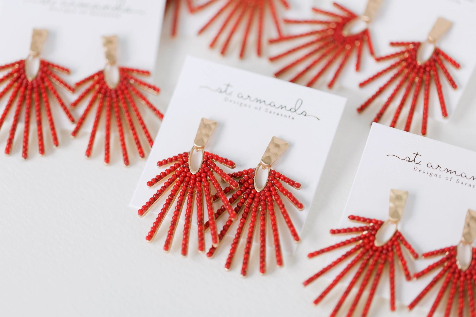 Red Sunburst Earrings - Cola Stacks - 