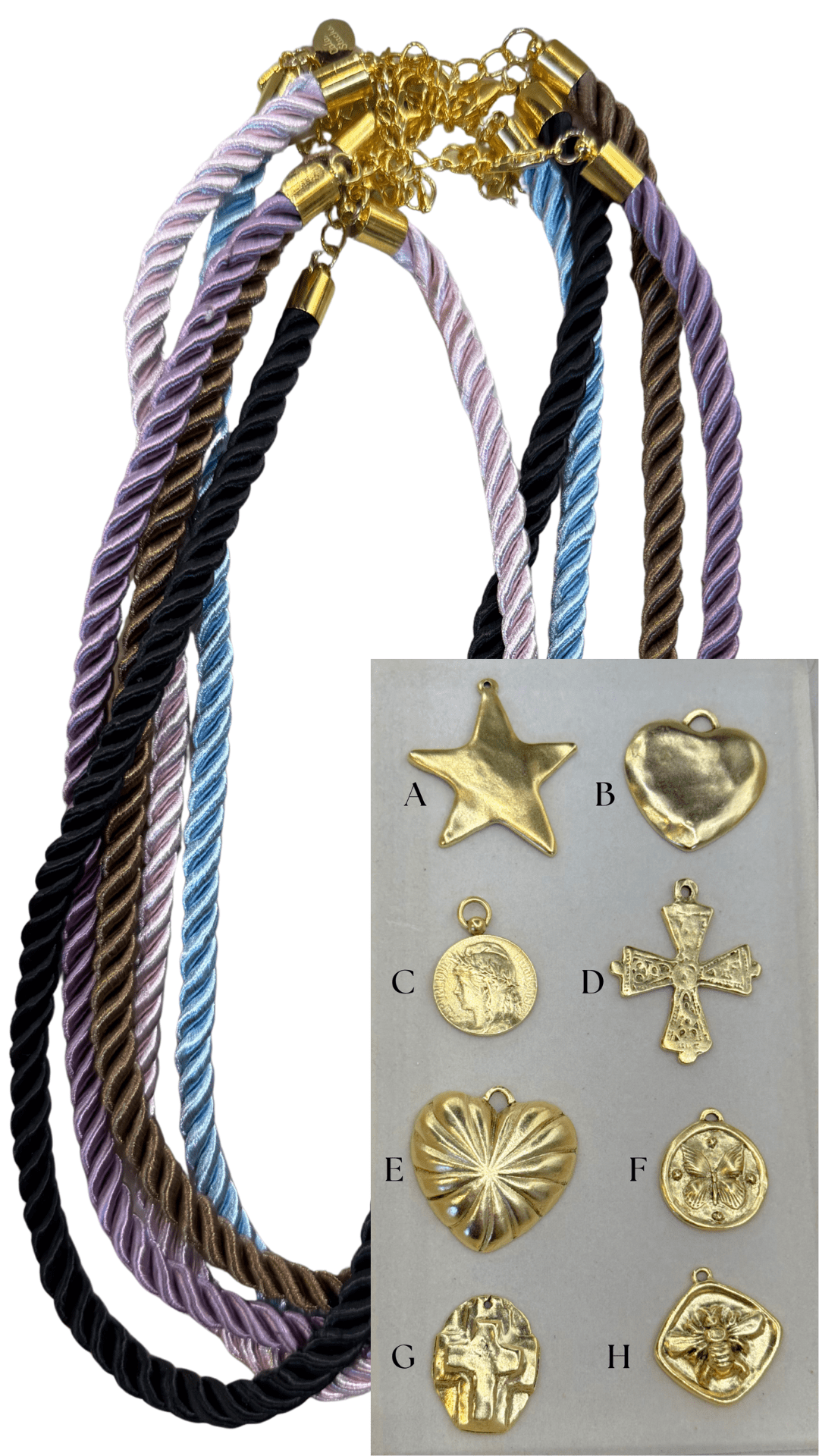 Rope Necklace with Charm - Cola Stacks - 
