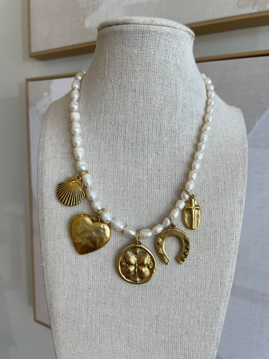 Vintage Gold Charm Necklace - Cola Stacks - 